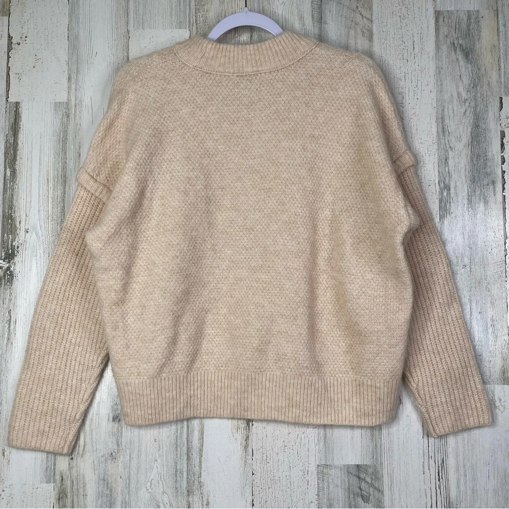 Madewell Knit Sweater Women's Medium Neutral‎ with Ribbed Collar Light Academia
